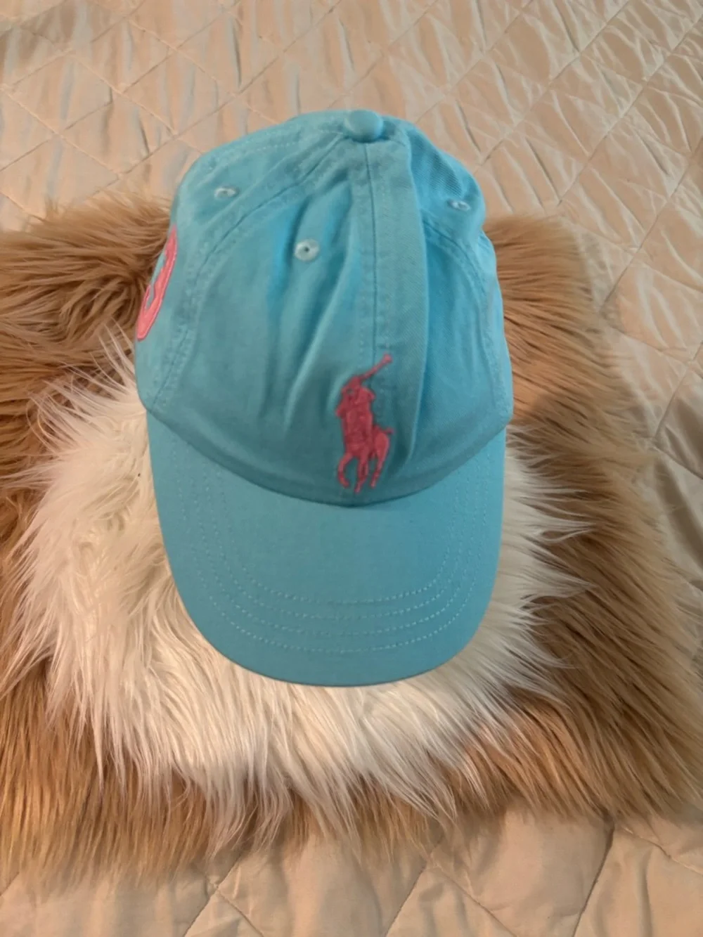 Ralph Lauren Light Blue Cap with Pink Polo Logo